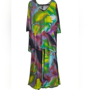 Clara Sunwoo 2 Piece Set Women XL Extra Large Lagenlook Abstract Blouse & Pants